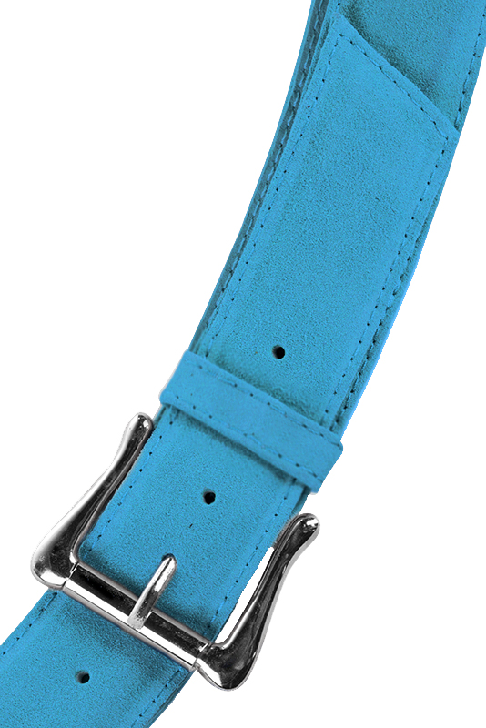 Turquoise blue women's dress belt, matching pumps and bags. Made to measure. Top view - Florence KOOIJMAN